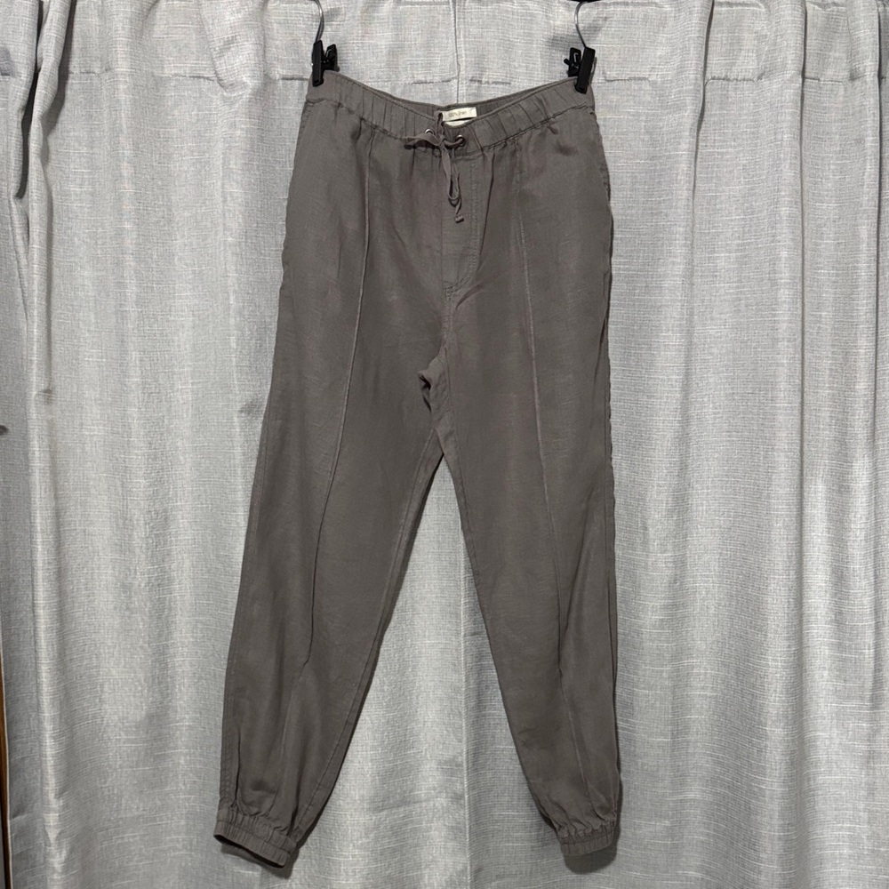 Cynthia Rowley Linen Pants-L-PullOn-Elastic Waist & Ties-Elastic Cuff-Gray-EUC